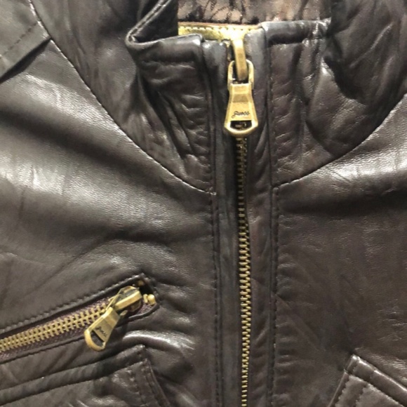 Guess Jeans Genuine Leather Moto Brown Cheetah print Jacket - Picture 7 of 11